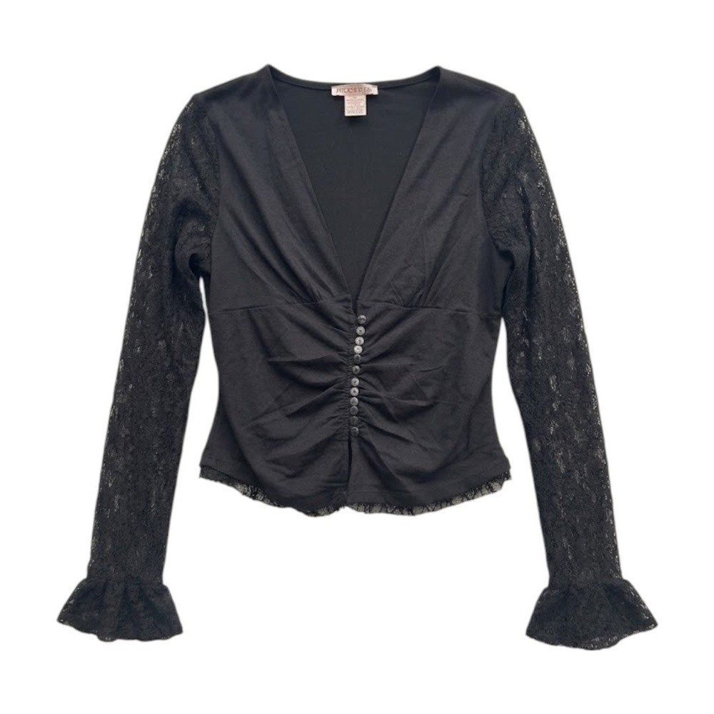 Gothic Sexy Black Lace Long Sleeve Top Whimsigoth LARGE Victorian